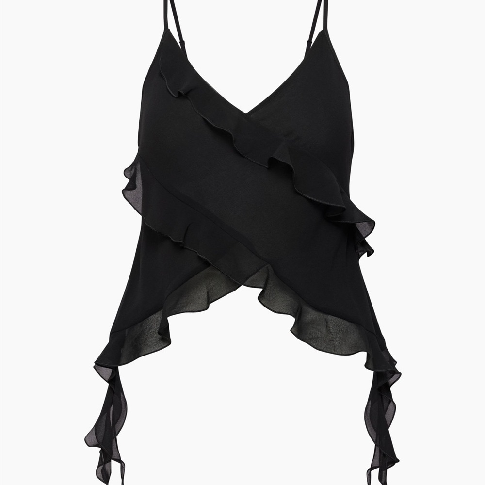 Aritzia Eminence Top Wilfred Black Ruffle Trim V-Neck Cami